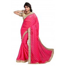 Triveni Wonderful Pink Colored Border Worked Chiffon Saree